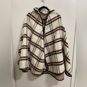 Vintage Cream & Brown Plaid Heavy Weight Poncho, OSFA